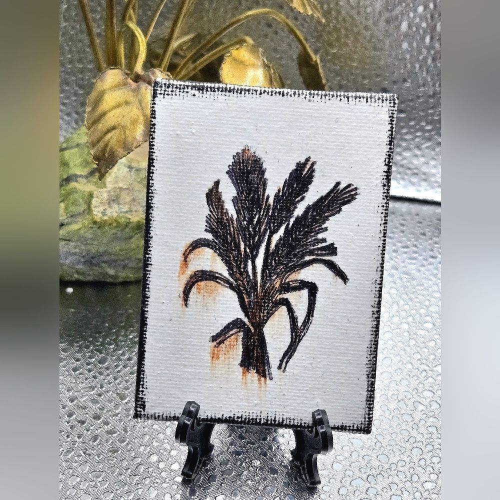 "5/$40" Mini Handpainted Watercolor Art Canvas W/Easel Wheat Grass Fall Harvest